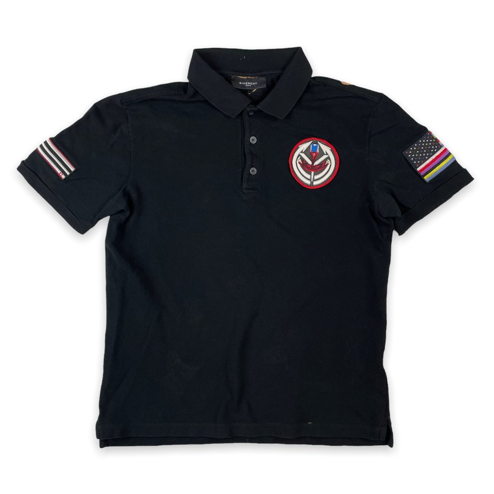 Givenchy Solid Black Crest and American Flag Patch S/S Polo Shirt Men's XS